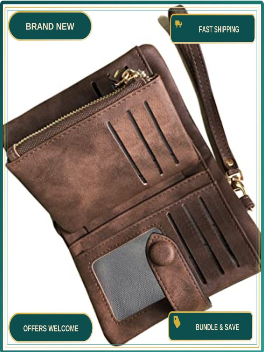 Small Bifold PU Leather Wallet RFID Blocking Wristlet Card Holder Coin Purse